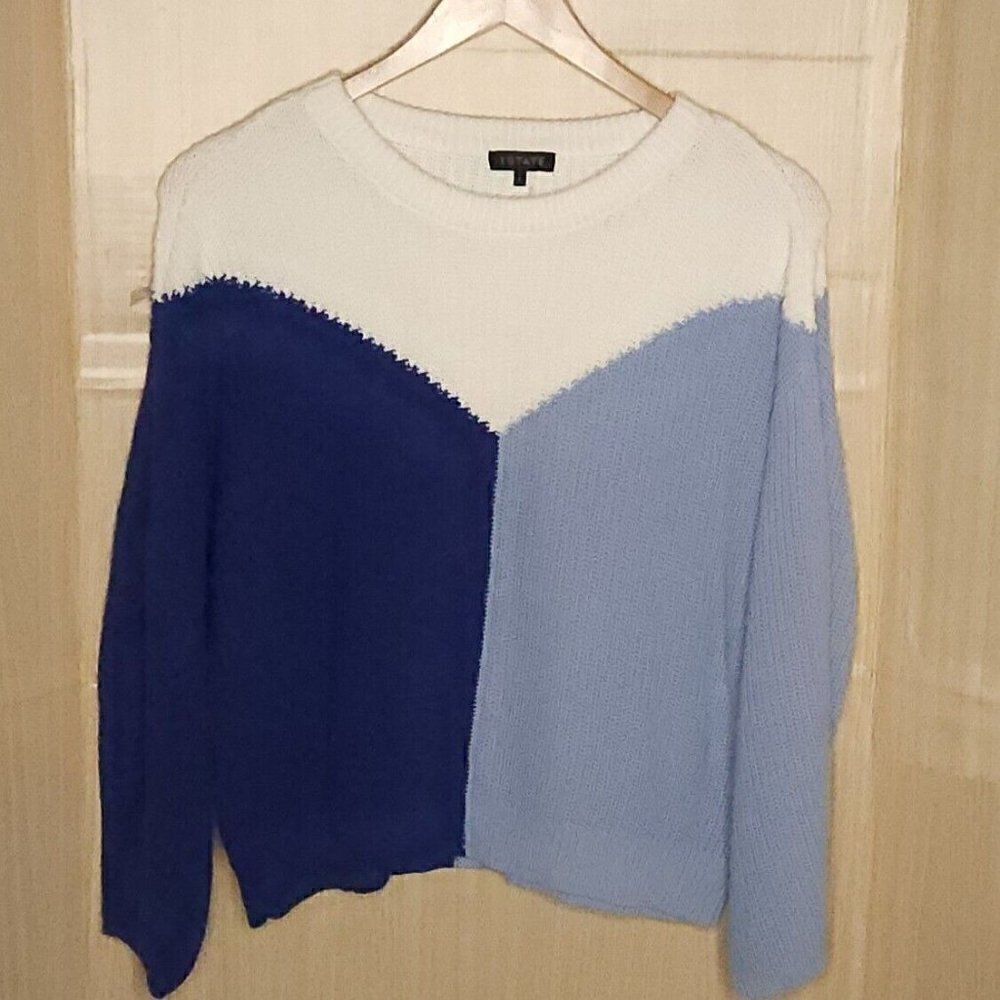 1. State Womens Blue Color Block Oversized Sweater Large